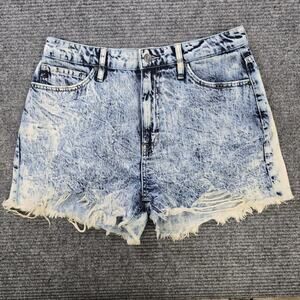 Kancan Shorts Womens 29 Blue Acid Wash Distressed Cutoff Raw Hem